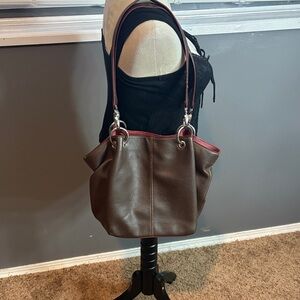 Nine West Brown Shoulder Bag with Red Accents